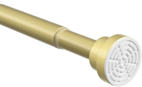 ZipGlo Gold Tension Rod 28-48 Inch 1 Pack Fit 31-48 Inch Area, 7/8 Inch Diameter Spring Loaded Curtain Rods No Drilling Adjustable, Tension Curtain Rod for Windows Doorway Kitchen Closet Bedroom