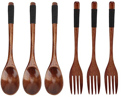 outdoorm Cuillère en bois japonaise Set à la corde forte enroulement Aubout Augmentation des ustensiles en bois à la main pour soupe Bols Salades Yogourt