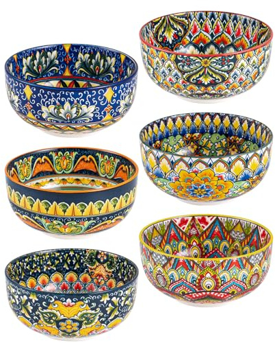 Henten Home Cuencos de Porcelana, 830ml Platos para Ensalada, Juego de Ensaladera Grande, Tazón de Frutas, Apto para Lavavajillas e Microondas, Estilo bohemio