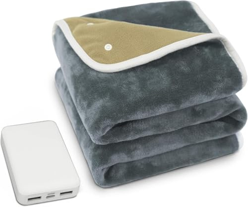 Electric Heated Blanket, 100*75cm Electric Throw with 10000mAh Battery, 3 Heating Levels & 2H Auto-Off, Double-Sided Flannel/Polar Fleece, Machine Washable for Home Camping Office (Starry Gray)