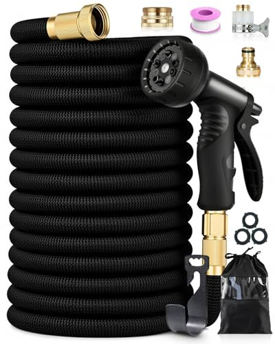 150FT Expandable Garden Hose Pipe, Flexible Kink-Free Garden Hose with 10-Function Spray Nozzle, Leak-Proof 4-Layer Latex Core, Durable 3750D Fabric, Universal 1/2 & 3/4 Fitting, for Car Wash, Black
