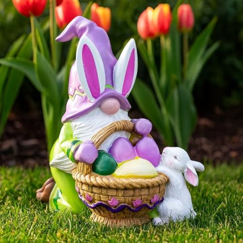 Online Fuchs Süßer Wichtelhase mit Eierkorb und kleinem weißen Hasen - 28 cm groß - Gartenfiguren für draußen - Deko für Frühling & Ostern - Osterhase