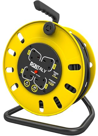 Extension Lead 50m Heavy Duty Cable Reel, 4 Socket Cord Reel UK Plug Socket with Thermal Cut-Out Protection 13A Fused Plug