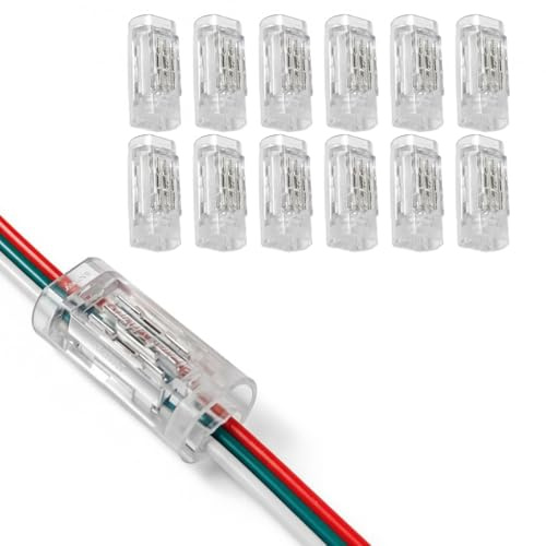 12 Stück 3-poliger Kabelverbinder,Lötfreie Schnellverbinder für Draht-zu-Draht 0.35–0.5 mm² (AWG22-20),3P Elektro Steckverbinder,Durchgangsverbinder,Kabelklemmen Elektro Verbindungsklemme