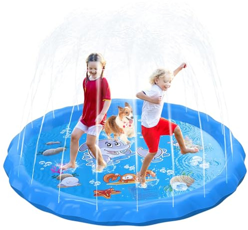 Nzkeuf Splash Pad Wasserspielzeug Kinder, 170 cm Sprinkler Wasserspielmatte mit 3 HöHenverstellbar, Wassermatte für Kinder und Haustiere für Sommer, Garten, DraußEn