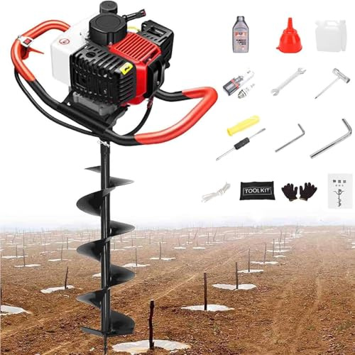 DDZJTPP Trivella Terreno Benzina,Mototrivella Scoppio,Motore 4 Tempi,Potenza Elevata,Costruzione Resistente,per Giardino,Orto,Installazione Pali,Recinzioni Uso Professionale 30cm