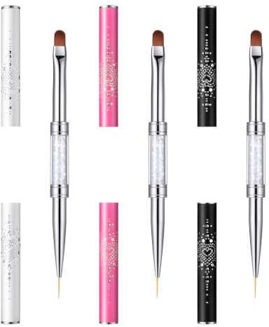 SULIKJHUI 3 pinceles para uñas de gel, pincel de doble extremo, uñas de gel, 2 en 1, pincel para uñas, pincel fineliner pincel, punteado, línea de pintura, bolígrafo para esmalte UV, gel de uñas