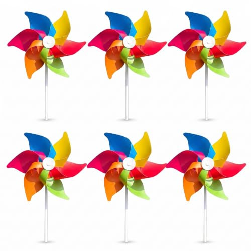 6 Pcs Cherry Blossom Windmills, Garden Windmills Outdoor Decor, Colorful Wind Spinners for Garden, Patio, Lawn, Yard, Bird Scarers for Gardens, DIY Pinwheel for Party Decorations (Multicoloured)