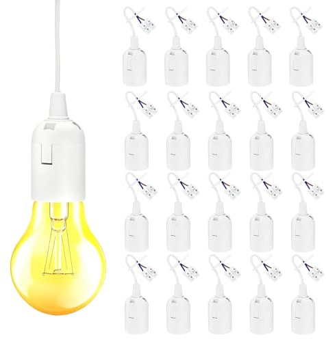 20 Stück Baufassung E27 Weiß mit Schnellverbinder, E27 Lampenfassung, inkl. Zugentlastung, Ersatzfassung mit Kabel, für Baulampe, Glühbirnen Fassung, Küche, Wohnzimmer, Schlafzimmer