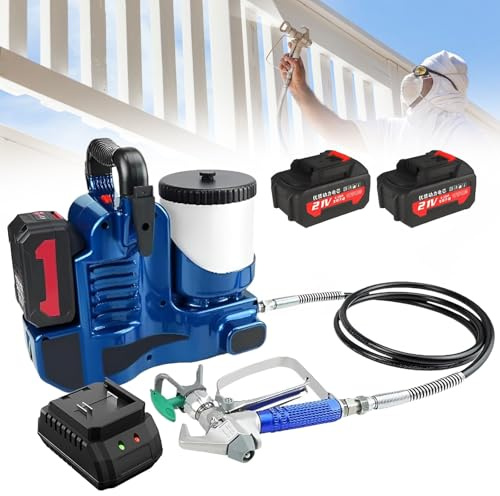 Spruzzatore senza fili Airless con capacità di 1,2 l, regolazione a 6 velocità, tubo da 177,8 cm, palmare a 360°, per vernici in lattice e pittura murale, include 2 batterie