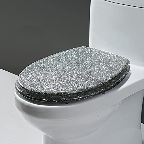 Black Glitter Toilet seat, cm Easy Install Clean, Adjustable, Lightweight, Durable, Portable, User-Friendly, Compact, Slow, Close, Oval, Resin