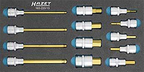 HAZET Schraubendreher-Steckschlüsseleinsatz-Satz 163-220/13, Mit Kugelkopf | 1/2 Zoll (12,5 mm) Vierkant hohl, Antrieb 1/2 Zoll (12,5 mm) Vierkant hohl, Abtrieb Innensechskant Profil, TIN beschichtet