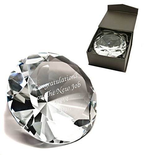 Personalised Diamond Shape Crystal Cut Glass Paperweight, Laser Engraved with Gift Box Enter Your Own Custom Text (10cm, Clear)