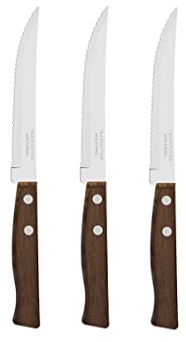 Tramontina Steakmesser Set TRADICIONAL, 3 Stück mit edlen Naturholz-Griffen, rostfreier Edelstahl