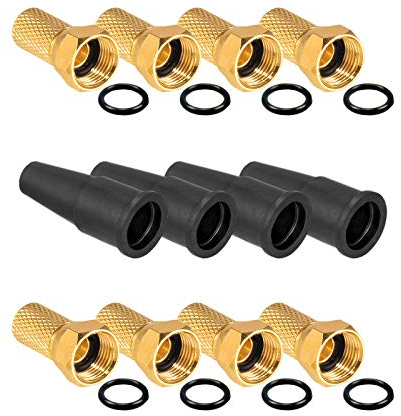 HB-DIGITAL Juego de Accesorios SAT 8x F-Conector 7mm Tuerca Ancha Dorada + 4x Ojales de goma HQ para Cable de Antena Coaxial Sistemas BK por Satélite
