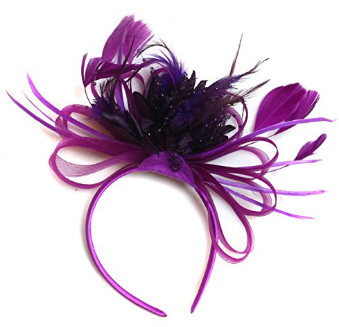 Caprilite Fashion Plum Magenta and Purple Feather Hair Fascinator Headband Wedding Royal Ascot Races Ladies