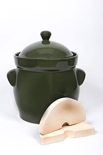 Original bunzlauer – Ceramica di fermentazione/einlege pentola/pentola per fermentazione 10 litri verde oliva – incluso beschwerungsstein e coperchio
