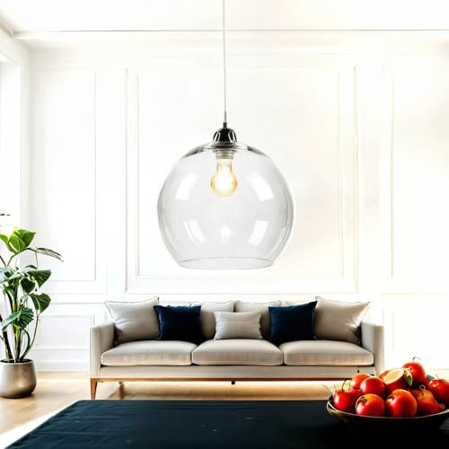 Licht-Erlebnisse Pendelleuchte (Zeitlos, Klar, Chrom, Kugelform, Schirmleuchte) Küchenlampe Innenleuchte Glas-Pendelleuchte Glaslampe Esszimmerleuchte Ball-Leuchte