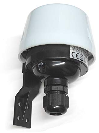 WITTKOWARE IP44 Dämmerungsschalter mit Montagewinkel für Wandmontage, Schaltschwelle einstellbar 5~50 Lux, Relais-Schaltkontakt 10A/230V~, Farnbe schwarz/weiß