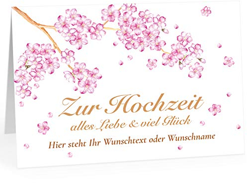 Große Glückwunschkarte zur Hochzeit XXL (A4) PERSONALISIERT - Schön Kirschblüte Blumen - mit Umschlag/Edle Design Klappkarte/Hochzeitskarte/Glückwunsch/Ehepaar/Extra groß für viele Unterschriften
