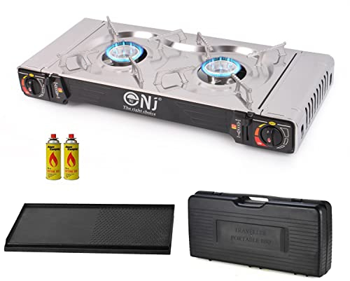 NJ SG-2 Portable Camping Gas Stove Double Burner BBQ Cooker Butane Outdoor Grill Plate Carry Case