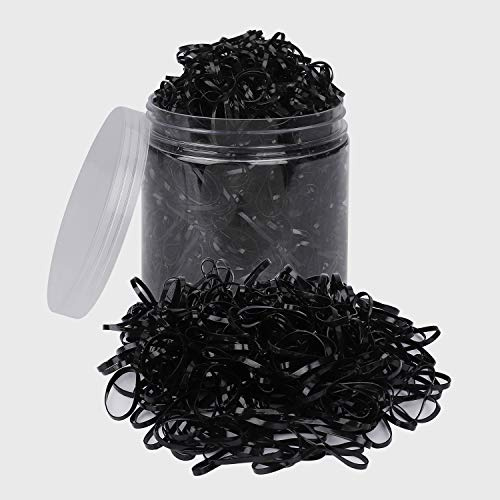 Mini Elastische Haargummis, 2000 Stück Weiche Schwarz Gummibänder mit Plastik Box für Baby Mädchen, Hochzeitsfrisur, kleine Dreadlocks und mehr