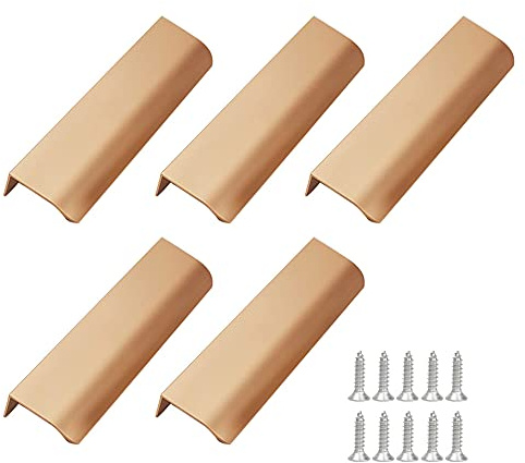 Trsnzul Griffleiste 5 Stück Schrank Griffe Roségold Verdeckter Schubladengriff Griffe Modernes Geschwungener Küchengriffe Möbelgriffe Aluminiumlegierung Schubladengriffe mit Schrauben