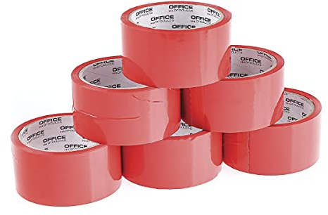 OFFICER PRODUCTS PRODUCTS 15025031-04 - Cinta adhesiva para embalaje (6 rollos, 48 mm de ancho x 46 m de largo, 46 m, con adhesivo acrílico), color rojo