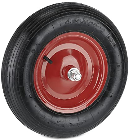 Relaxdays Schubkarrenrad 4.80 4.00-8, luftbereift, Stahlfelge, mit Achse, 4 PR Ersatzrad Schubkarre, 120 kg, schwarz/rot | mit Achse, 4 PR Ersatzrad Schubkarre, 120 kg
