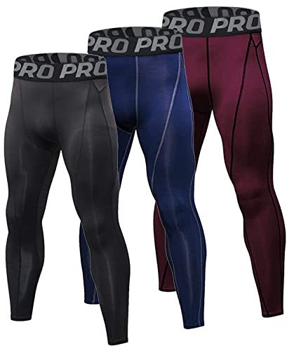YUSHOW 3er Pack Kompressionshose Herren Laufhose Lang Sport Leggings | Atmungsaktiv Tight Fitness Funktionswäsche Unterhose Lang für Männer