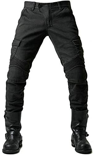 RGAUGFN Maschinenhose Schutzhosen männliche Lokomotive Jeans, atmungsaktives verschleißfestes Kevlar-Material, Gesäß und Knie haben 2 Paare Schutzhülsen, abnehmbare Pads, Schwarz, XL