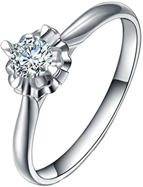 Daesar Damen Ring Platin 950, Verlobungsring Blume Solitär mit 0.2ct Diamant Hochzeitsring Weißgold Nickelfrei Gr.57 (18.1)