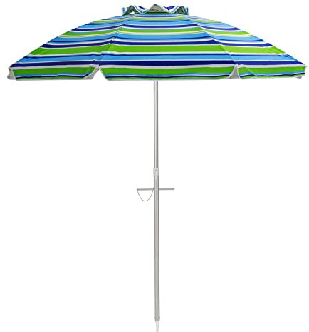RELAX4LIFE Ombrellone da Spiaggia Antivento 2M, 8 Stecche Stabili e Palo Alluminio Centrale Inclinabile, Protezione Solare, No Base, Borsa di Trasporto, 182x182x213cm (Strisce verdi)