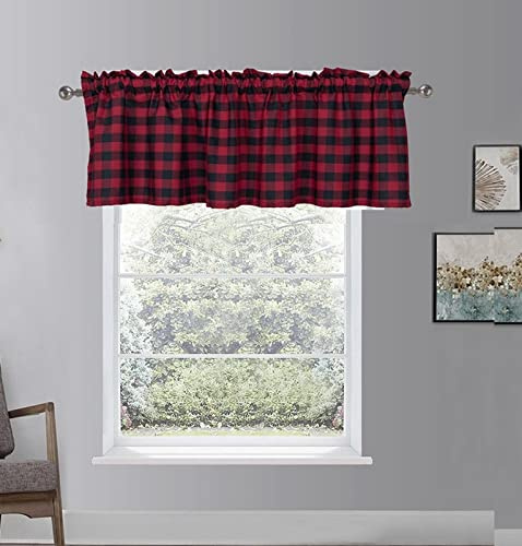 A.Monamour Gardine Scheibengardinen Kurzstores Bauernhaus Blickdicht Karierte Gingham Schwarz Rot Kurzvorhang Kurzgardinen Küchengardine Küchenvorhang Küche Vorhang Fenster Kurz Stores Bistrogardine