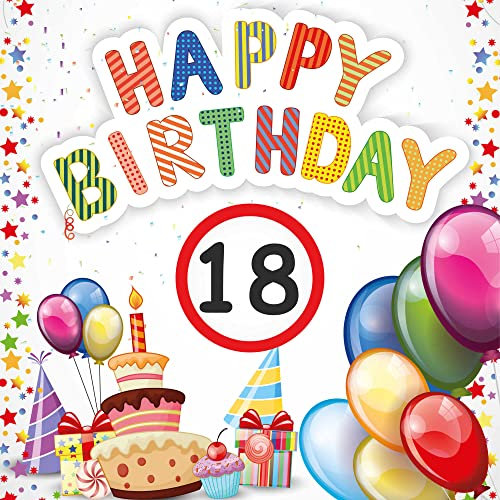Indigos UG - Banner Geburtstag - Geburtstagsplane - Geburtstagsbanner Alter - 18 Jahre - 100x100 cm - Happy Birthday - mit Alter personalisiert - Kinder & Erwachsene - innen & außen