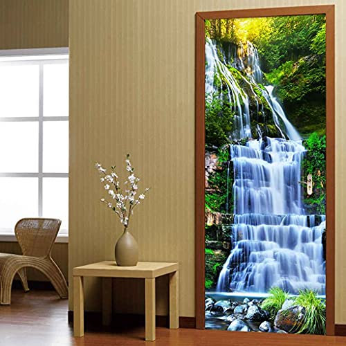 JGCAI Türtapete 3D Selbstklebend Wasserfall Flusslandschaft Türposter Türaufkleber Innentür Wohnzimmer Schlafzimmer Badezimmer Wasserdicht Abnehmbare Türdeko Vinyl Wandbild Fototapete 77x200cm