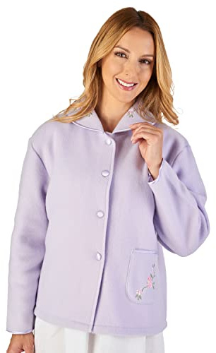 Slenderella Veste de lit boutonnée en polaire brodée de 61 cm, lilas, L
