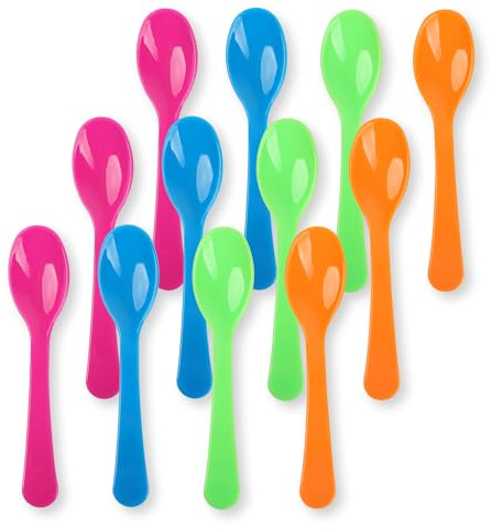 Schramm® Eierlöffel aus Kunststoff 4-farbig sortiert 12 oder 24 Stück wählbar 14 x 2,6 cm BPA-frei wiederverwendbar Joghurtlöffel Babylöffel 12er oder 24er Pack Plastiklöffel, Größe:12 Stück