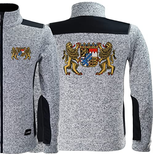 Bayern Strickfleece Jacke, Trachtenjacke mit Stickerei warme Wanderjacke mit Bayern Wappen, Sportjacke