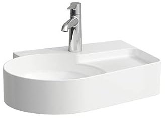 LAUFEN VAL Aufsatzwaschtisch, mit semi-trockenen Bereich, 1 Hahnloch, ohne Überlauf, Ablage rechts, 530x310mm, H8162887571561, Farbe: weiß matt