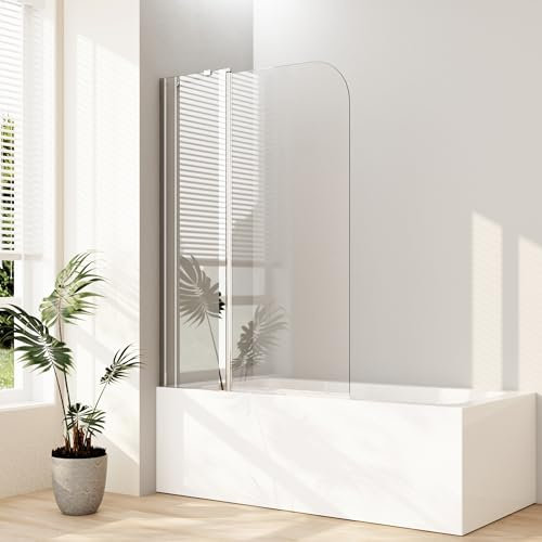 Duschwand für Badewanne 2 teilig Drehtür 6mm NANO Sicherheitsglas (ESG) Drehtür Badewannenaufsatz Badewannenfaltwand Duschabtrennung für Badewanne (90x140cm)