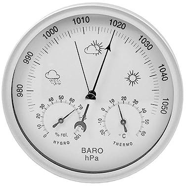Barometer, Barometer für Zuhause, Barometer Thermometer Hygrometer, 13,2 cm Durchmesser Zifferblatttyp Wetterbarometer, Barometer Outdoor, für Hauswand, Angelboot, Babyzimmer, Büro