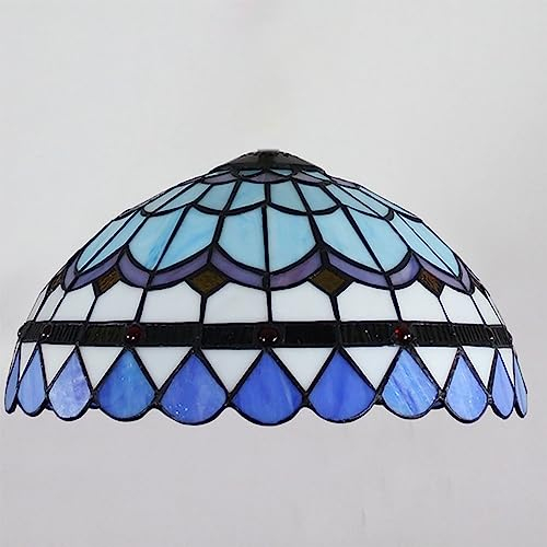 AIBOTY Blauer Buntglas-Lampenschirm Ersatz für Tischlampe Deckenlampe, Tiffany-Stil 16 Zoll weißer Glasschirm für Schreibtischlampe Pendelleuchte Kronleuchter