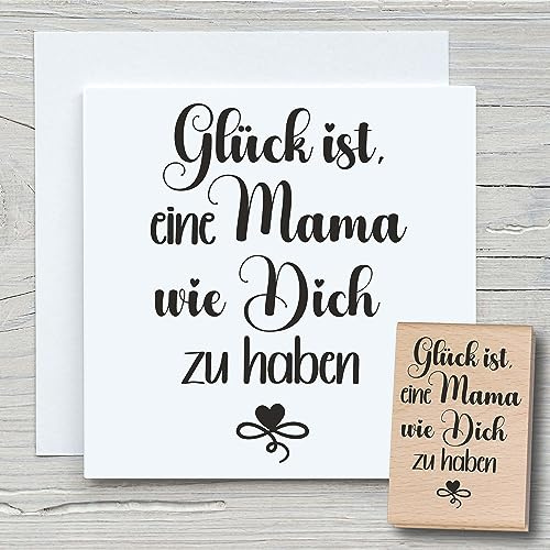 NEWSTAMPS Stempel Glück ist eine Mama Motivstempel groß aus Holz & Gummi zum Karten und Geschenke basteln, Holzstempel für Muttertag, Textstempel, Schrift, Scrapbook, Textilstempel, Deko