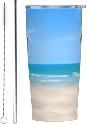 Vasos personalizados, tazas de acero inoxidable personalizadas de 20 onzas, taza de café de viaje aislada con tapa y botella de agua con pajilla, regalo personalizado para familiares y amigos, playa