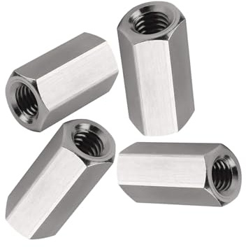 Pack of 4 M8 x 1.25 Pitch 24mm Length Hex Coupling Nut, Stainless Steel Nuts Connector Nut, Rod Coupling Nuts Hexagon Nut Threaded Coupling Nut Replacement (Metric)
