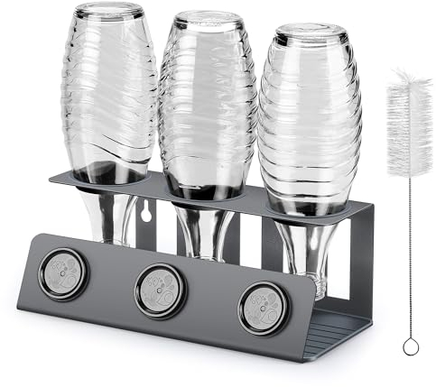 vinlley Flaschenhalter für Sodastream 3er Abtropfhalter mit Herausnehmbare Abtropfwanne und Deckelhalter, Abtropfständer für Sodastream Crystal und Emil Flaschen, Grau