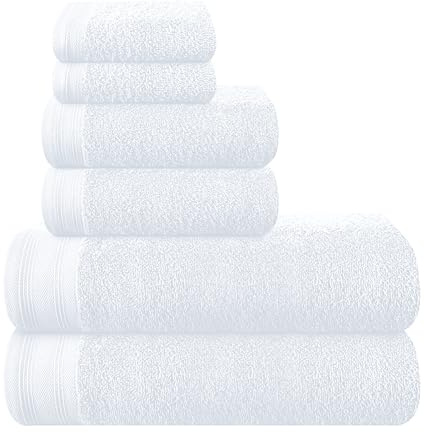 MALLONI Home Ultra Soft 6er-Pack Baumwoll-Handtuch-Set, enthält 2 übergroße Badetücher 70 x 140 cm, 2 Handtücher 40 x 60 cm und 2 Waschbetten 30 x 30 cm, Weiß