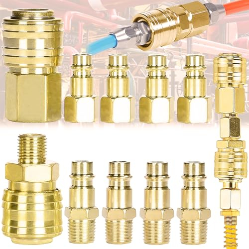 Begpoee 10 Pezzi Connettore Aria Tubo Compressore, Accoppiatore 1/4 BSP/NPT, Euro Accoppiamento Rapido, Connettore Pneumatico (Oro)