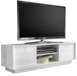 PRICE FACTORY just for you Meuble TV 2 Portes, Collection Cream, Coloris Blanc laqué Brillant, idéal pour Votre Salon Tendance et Moderne